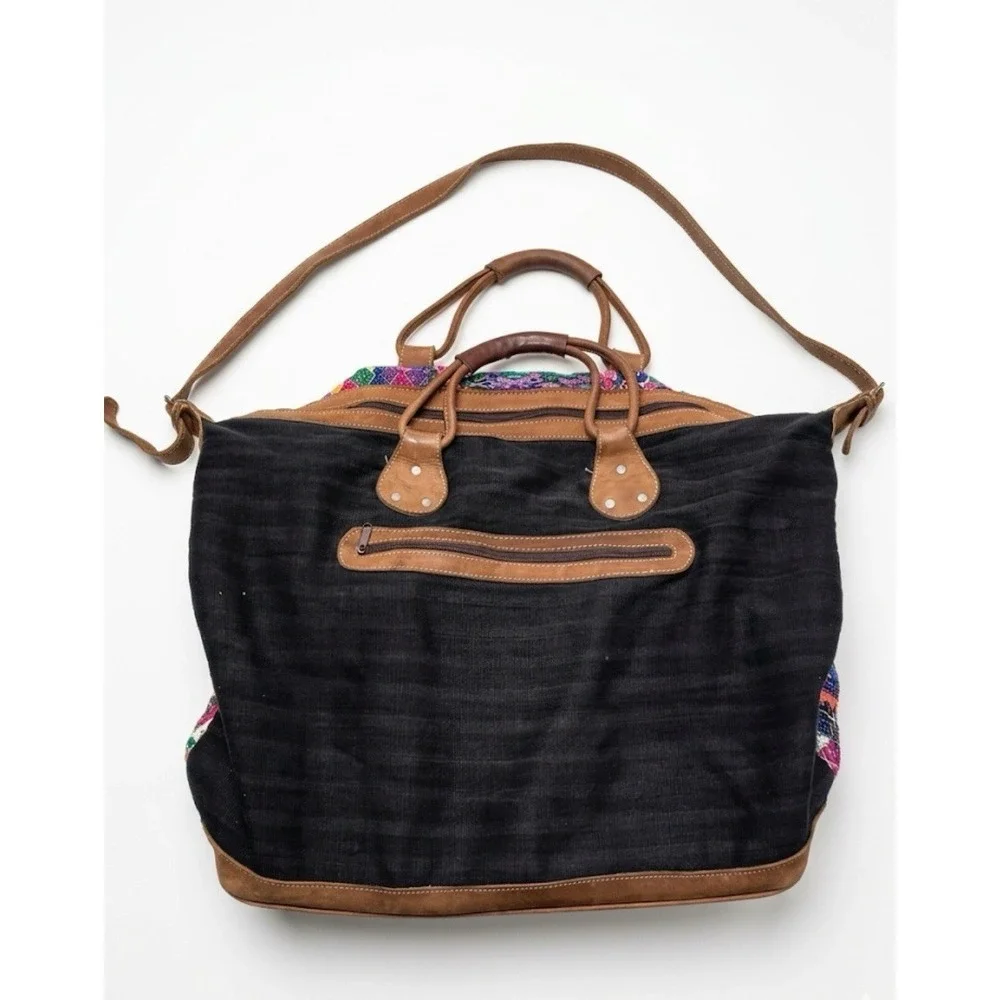 Stela 9 Artisan‎ Woven Huipil & Leather Weekender Bag - Guatemala Oversized